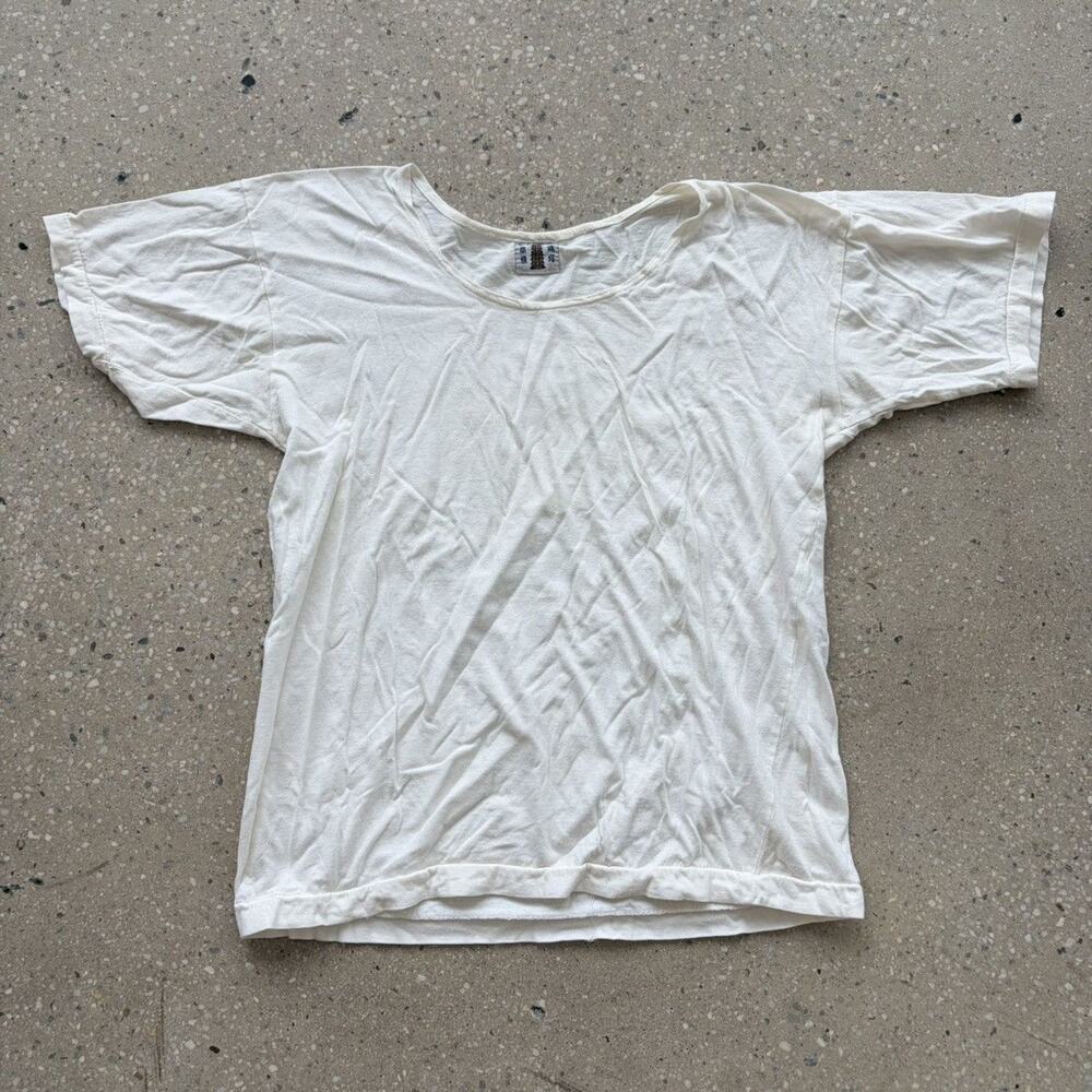 Vintage 60s 70s Chinese White Blank Cotton Round Neck Shirt